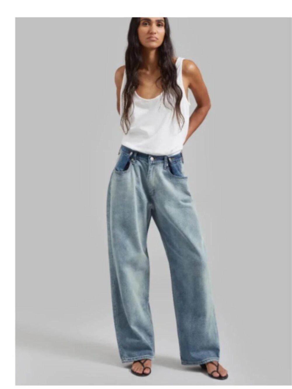 NEW The Frankie Shop Edition Hayla Contrast Denim Pants Wide Leg Jeans XL